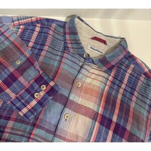 Tommy Bahama 100% Linen Shirt XL Colorful Button Up Long Sleeve Beach Plaid